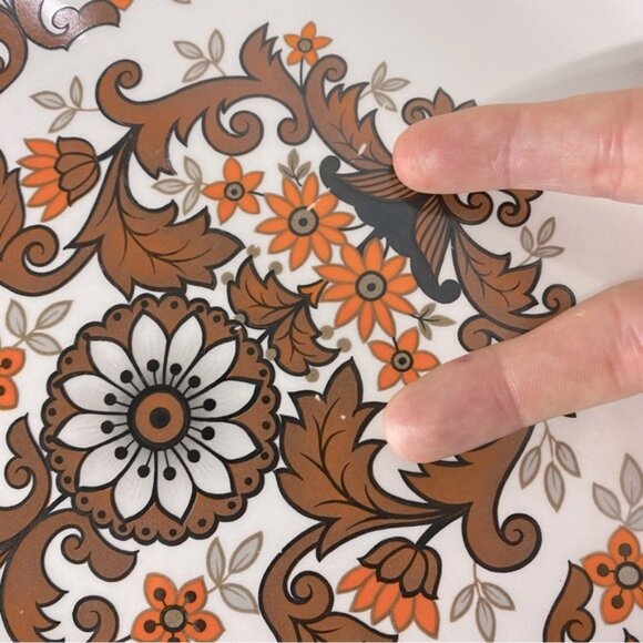 Vintage Cassandra Hostess Tableware MCM Brown Orange Floral Print Oval Platter - Picture 7 of 12